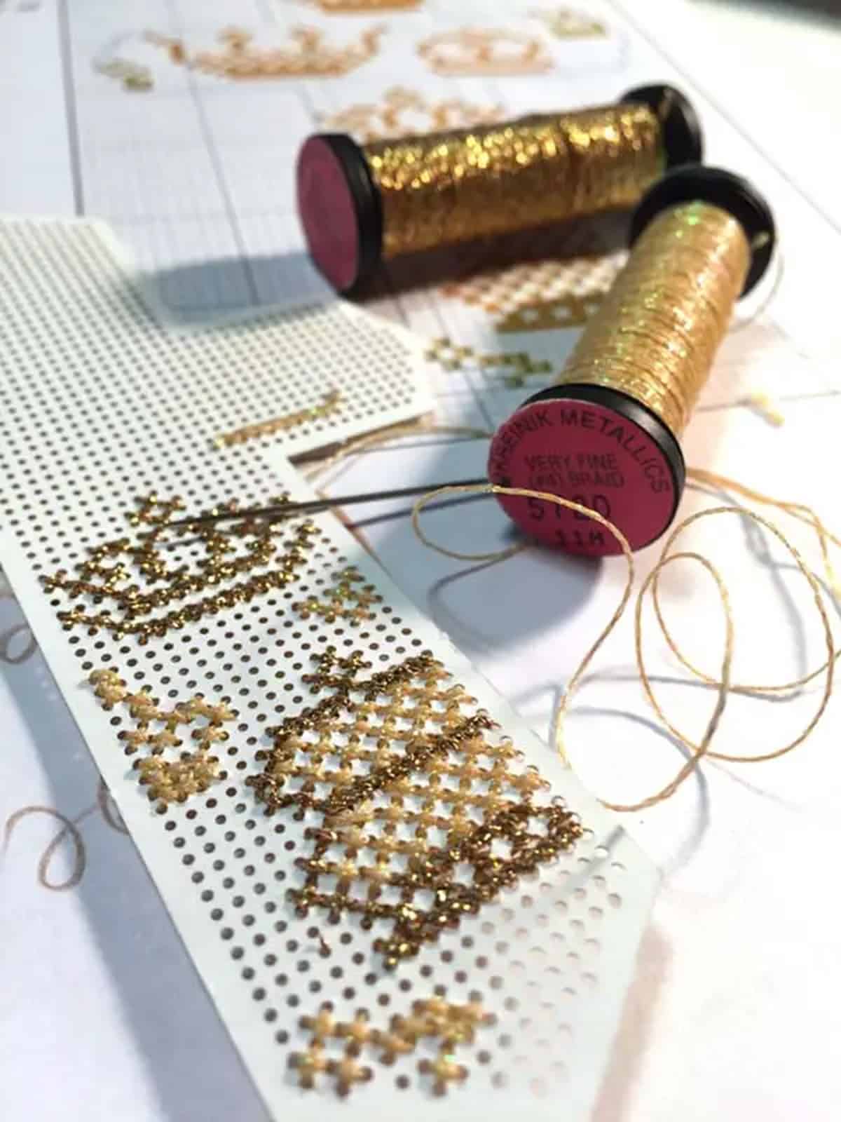 Metallic Braids add light and colour to designs, and are meant to be used next to, or in place of, embroidery floss.